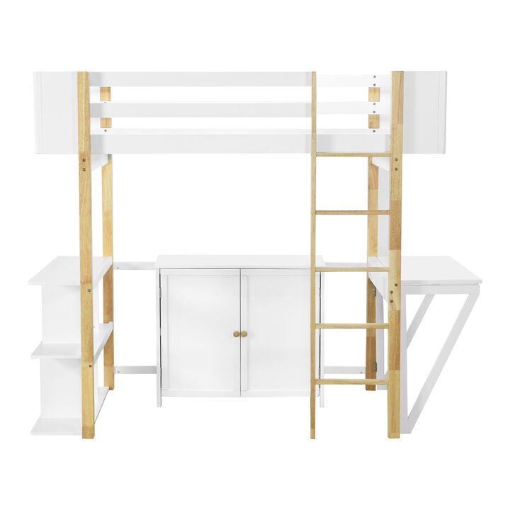 Merax Wood Loft Bed With Built-in Storage Cabinet