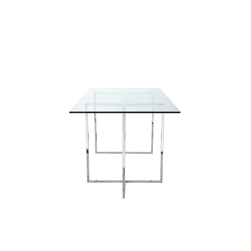 Nisa 71 Inch Dining Table, Tempered Glass Rectangular Top, Chrome Metal - Benzara