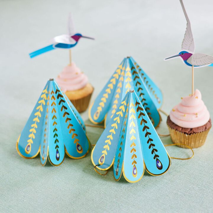 Peacock Folded Paper Party Hats (8)