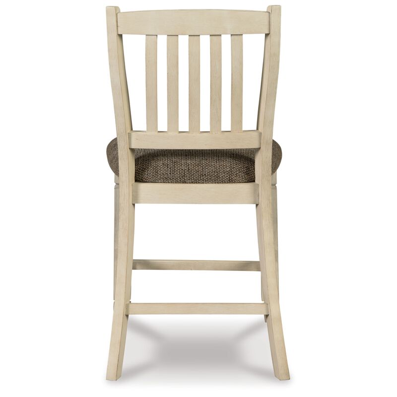 Bolan Counter Height Chair Set of 2, Rake Back, Antique White Wood - Benzara