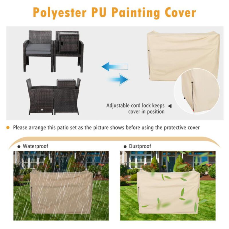 Hivvago 3 Pieces Patio Wicker Furniture Set with Storage Table and Protective Cover