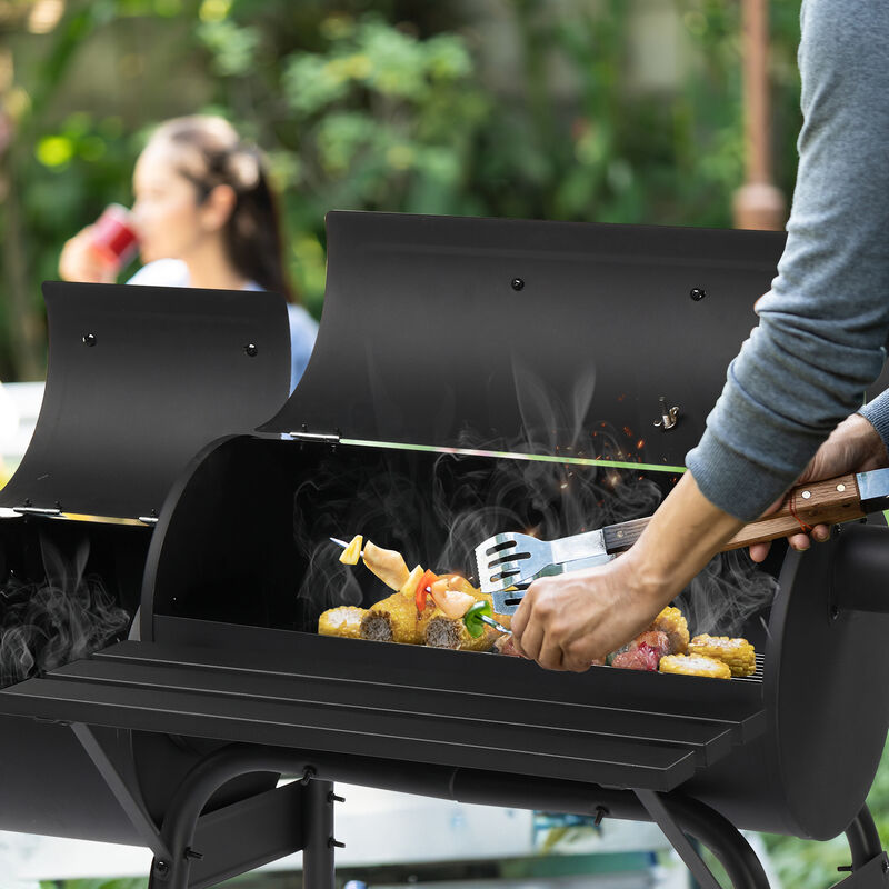 Barrel Charcoal Grill with Offset Smoker Outdoor BBQ Grill for Flavorful Smoking & Grilling