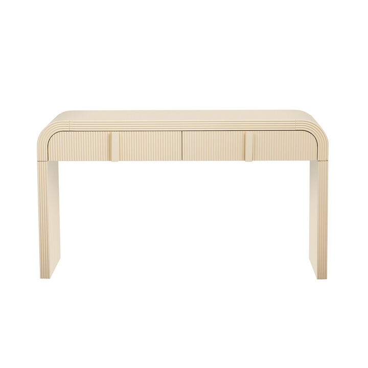 Clihome Modern Console Table with 2 Storage Drawers, Fluted Entryway Table with Rounded Silhouette for Hallway Living Room and Entryway (Apricot Cream)