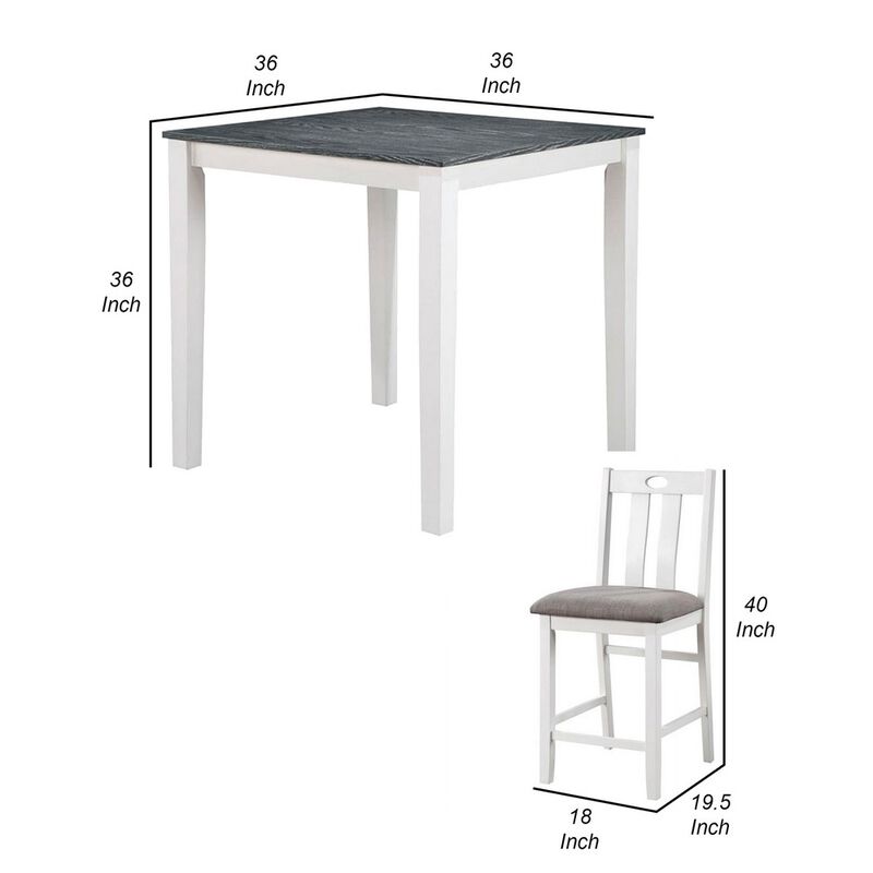 Helio 5 Piece Counter Height Dining Table and Chairs Set, White Wood, Gray - Benzara