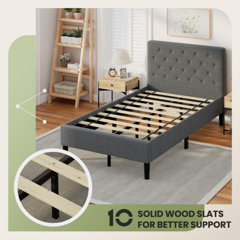 Hivvago Upholstered Bed Base with Button Stitched Headboard