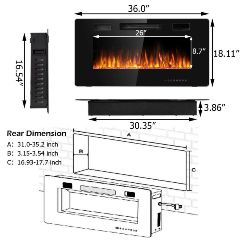 Hivvago 36 Inch Ultra Thin Wall Mounted Electric Fireplace