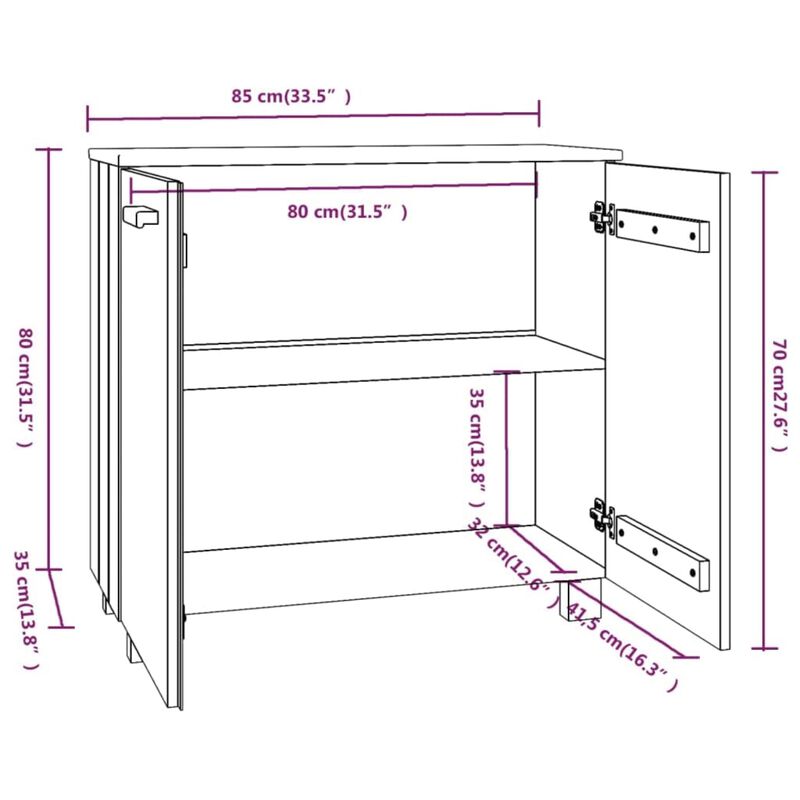 vidaXL Sideboard White 33.5"x13.8"x31.5" Solid Wood Pine