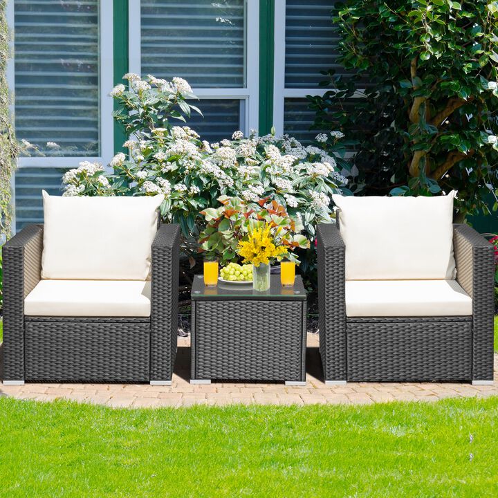 3 Pieces Patio Wicker Conversation Set with Cushion