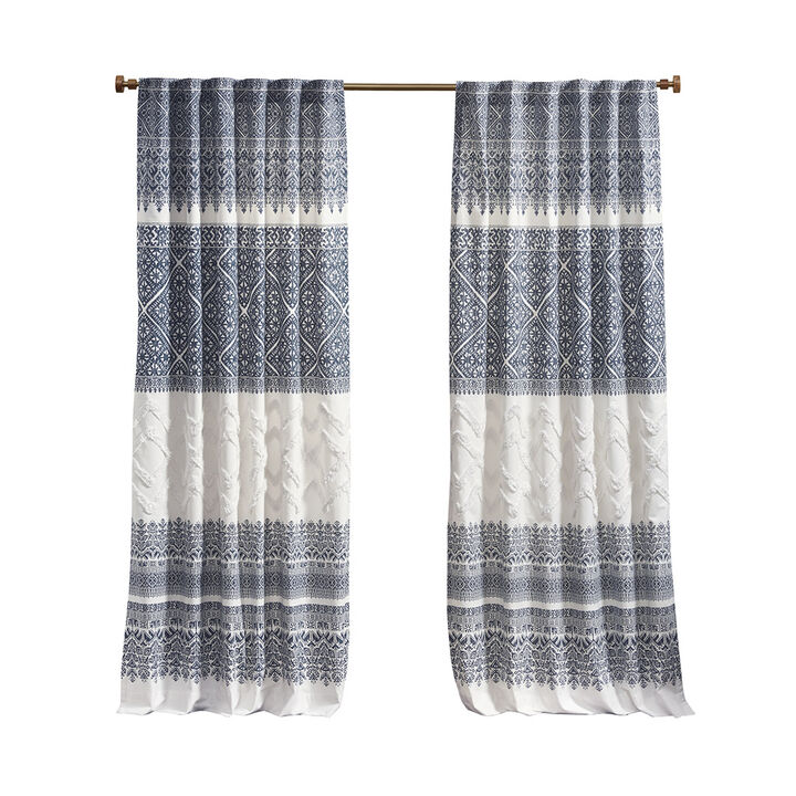 Gracie Mills Robbins Chenille-Detailed Cotton Printed Curtain Panel with Lining