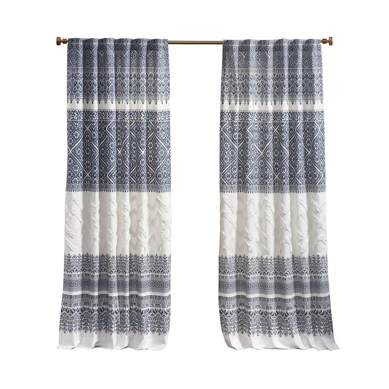 Gracie Mills Robbins Chenille-Detailed Cotton Printed Curtain Panel with Lining