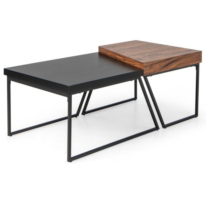 Hivvago Coffee Table Set of 2 with Powder Coated Metal Legs