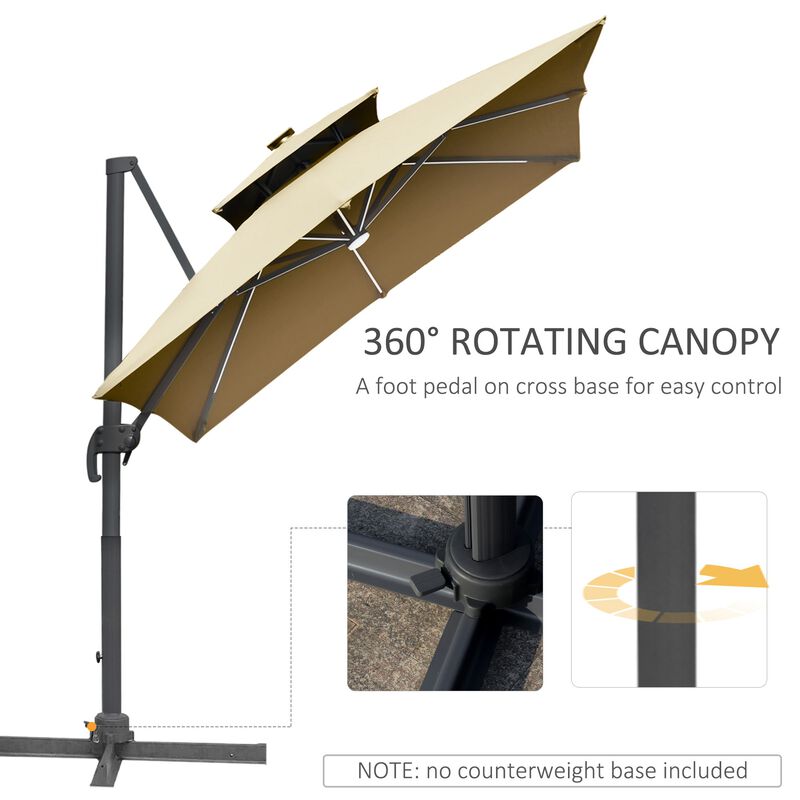 Khaki Patio Shade: 10ft Solar LED Cantilever Umbrella with Rotation