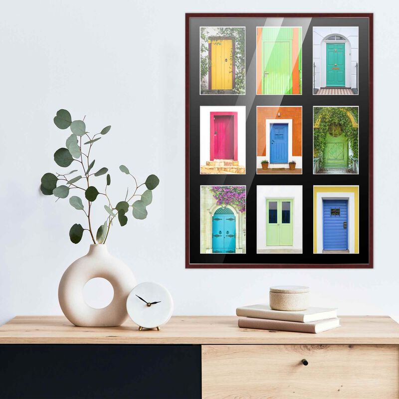 14.5x20.5 Wood Collage Frame with Black Mat For 9 4x6 Pictures