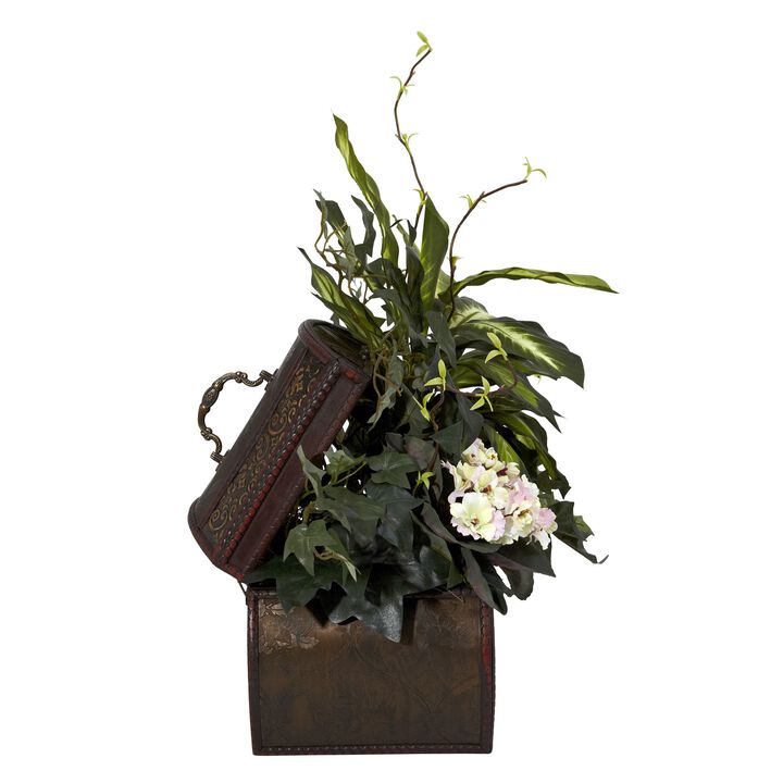 Hivvago African Violet, Dieffenbachia & Ivy w/Chest Silk Plant