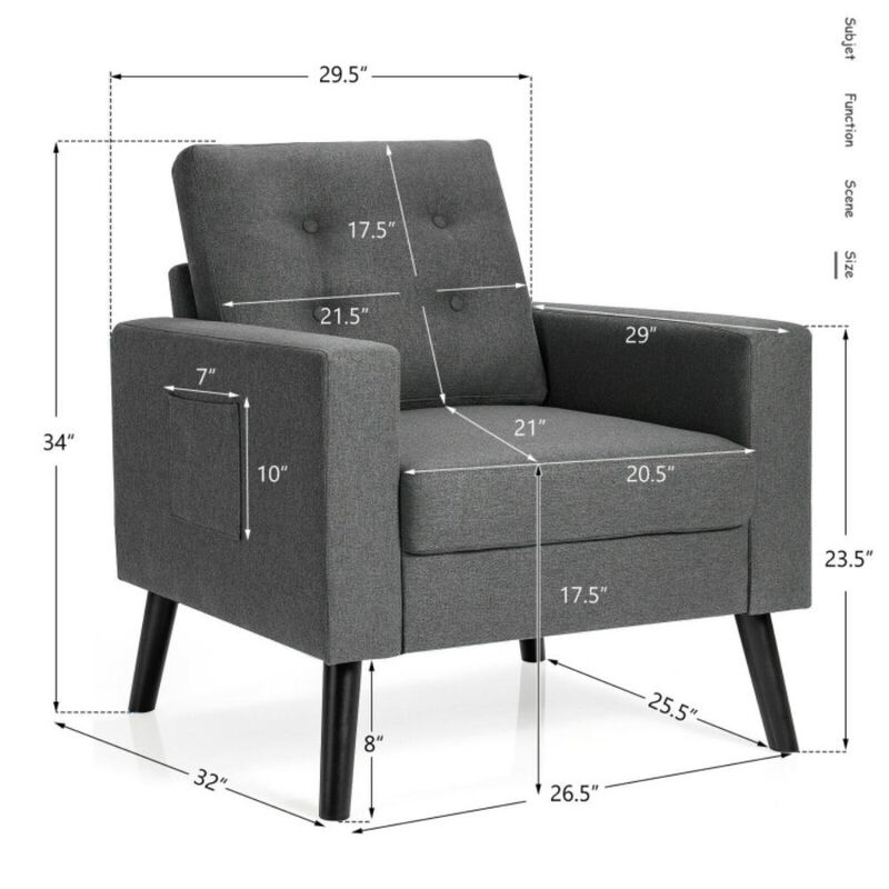 Hivvago Mid-Century Upholstered Armchair Club Chair with Rubber Wood Legs