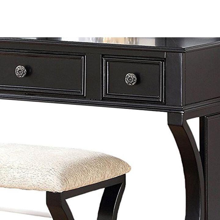 Modish Vanity Set Featuring Stool And Mirror Black-Benzara
