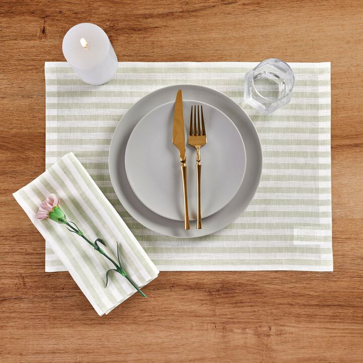 Solino Home 100% Pure Linen Dinner Napkins 20 x 20 Inch Set of 4 | Amalfi Stripe