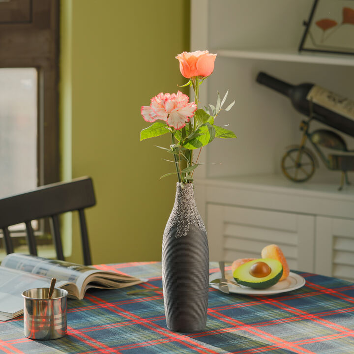 9 Inch Modern Decorative Ceramic Table Vase Ripped Design Bottle Shape Flower Holder, Black