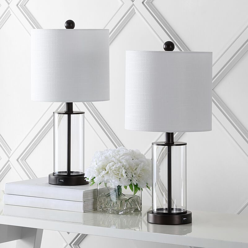 Abner Glass Modern Contemporary USB Charging LED Table Lamp (Set of 2)