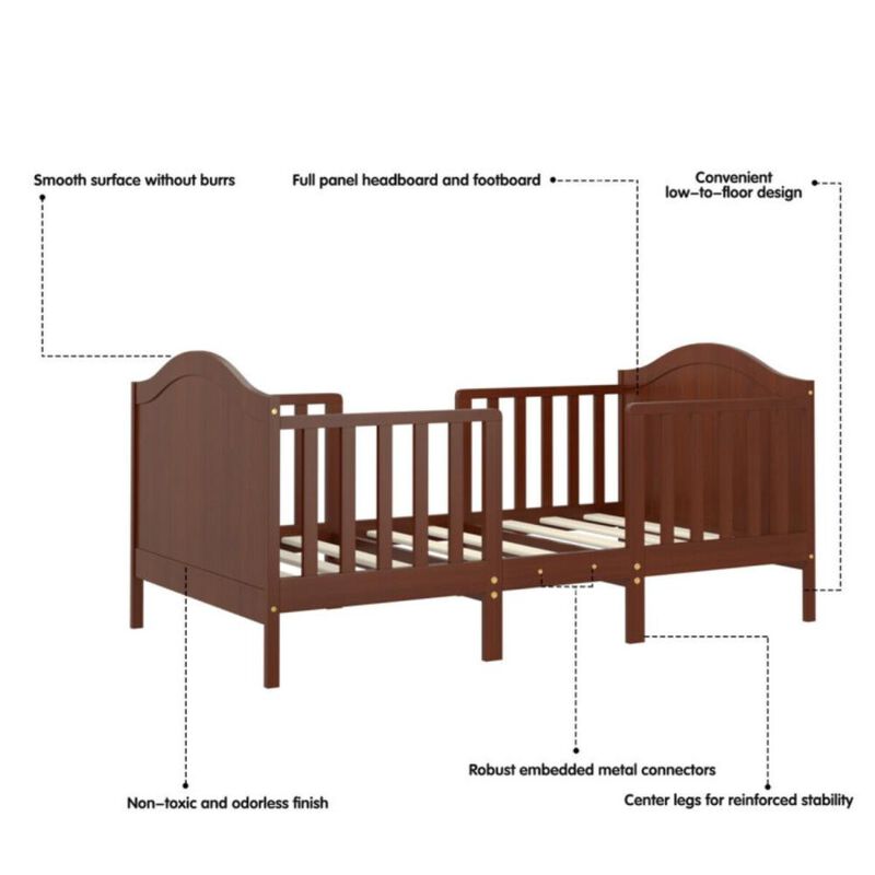 Hivvago 2-in-1 Classic Convertible Wooden Toddler Bed with 2 Side Guardrails for Extra Safety