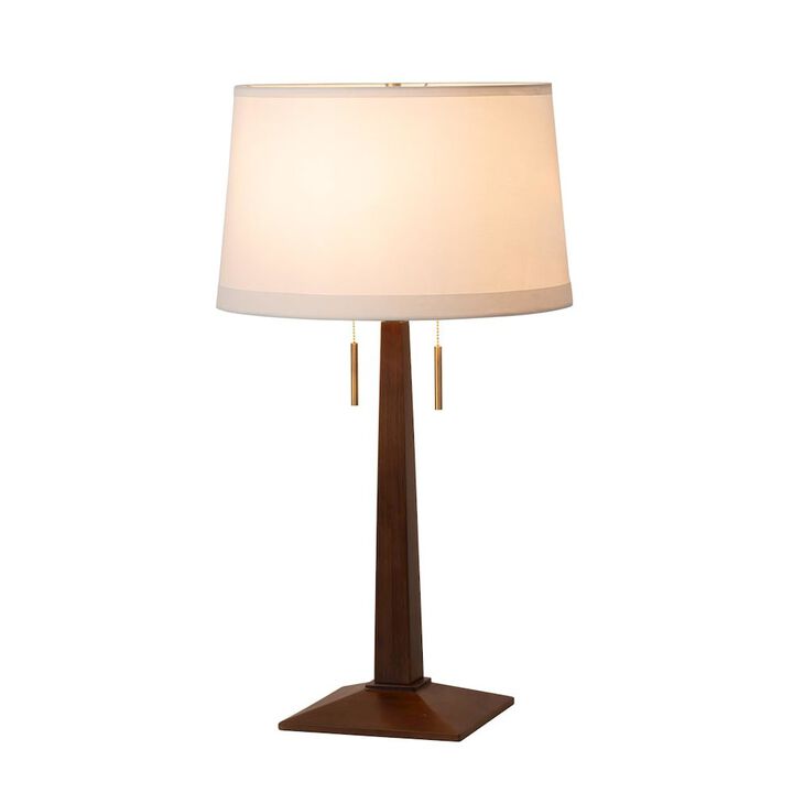 NOVA OF CALIFORNIA Taper Table Lamp - Dark Walnut Wood Finish, White Linen Shade