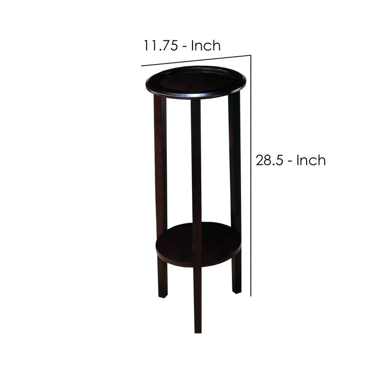 Elegant Plant Stand With Round Top, Brown-Benzara