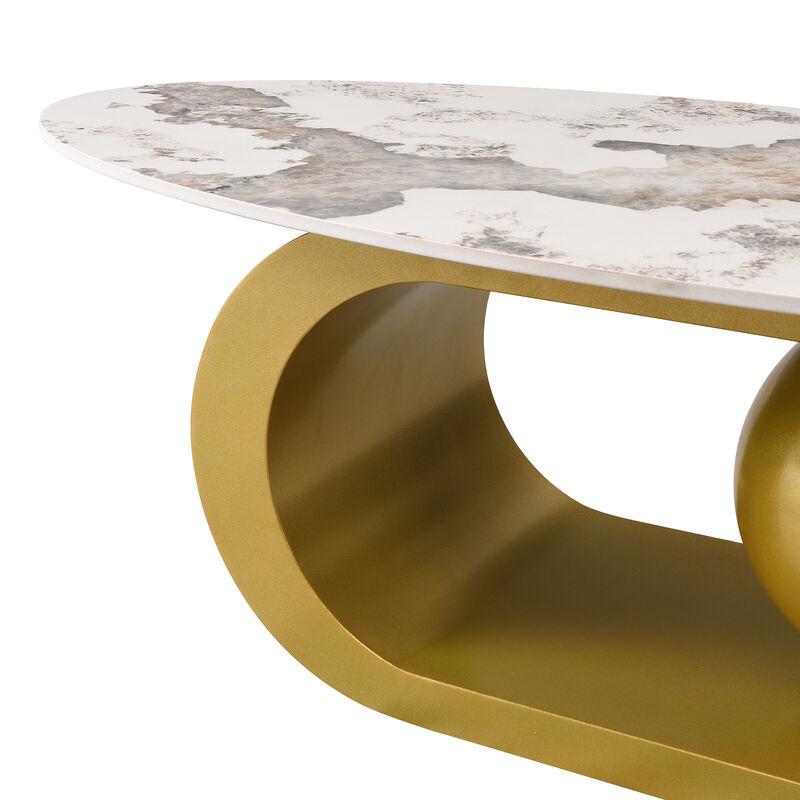 Merax Modern Oval Marble Pattern Coffee Table