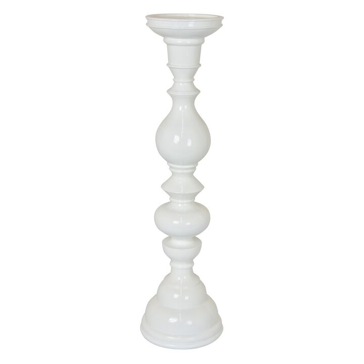 Naze Tabletop Candle Holder with Turned Accents, 23 Inch White Resin - Benzara