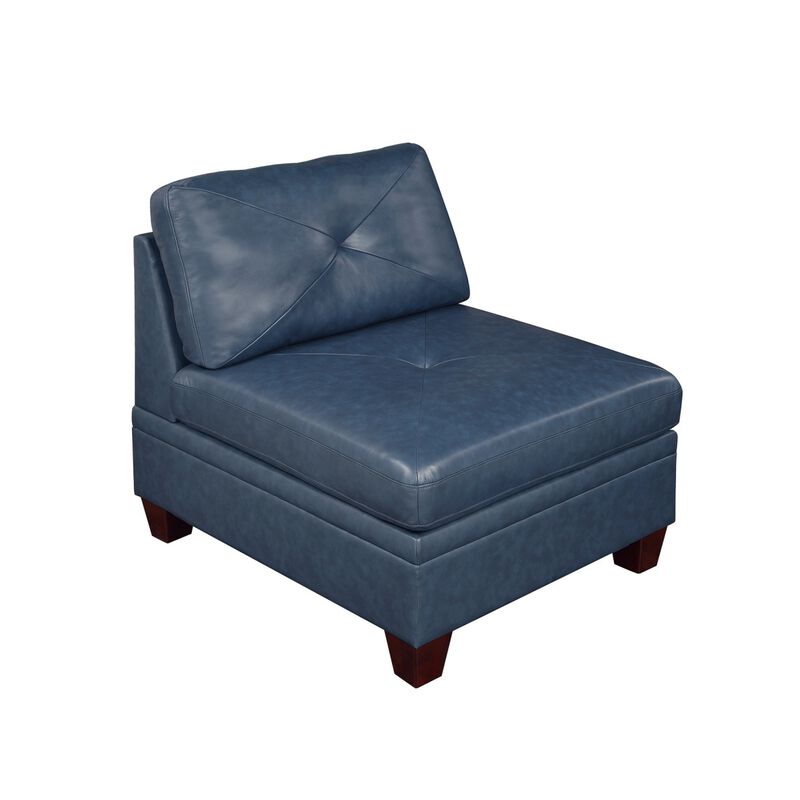 Contemporary Genuine Leather 1 Piece Armless Chair Ink Blue Color Tufted Seat