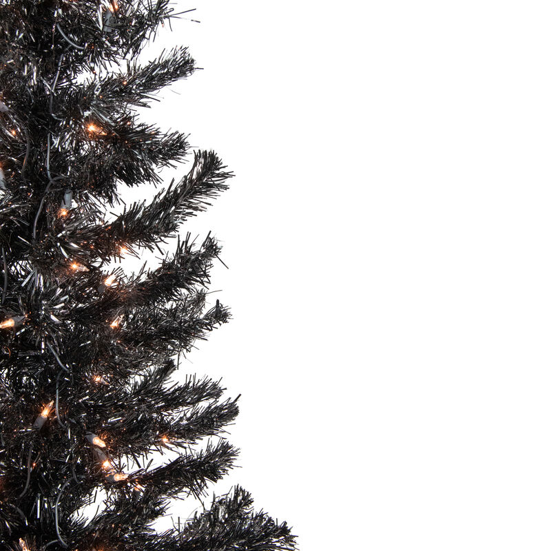 4' Pre-Lit Black Artificial Tinsel Christmas Tree  Clear Lights