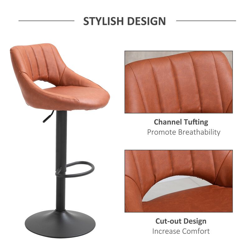 Brown Modern Seating: Set of 2 Swivel Bar Stools with Adjustable Height