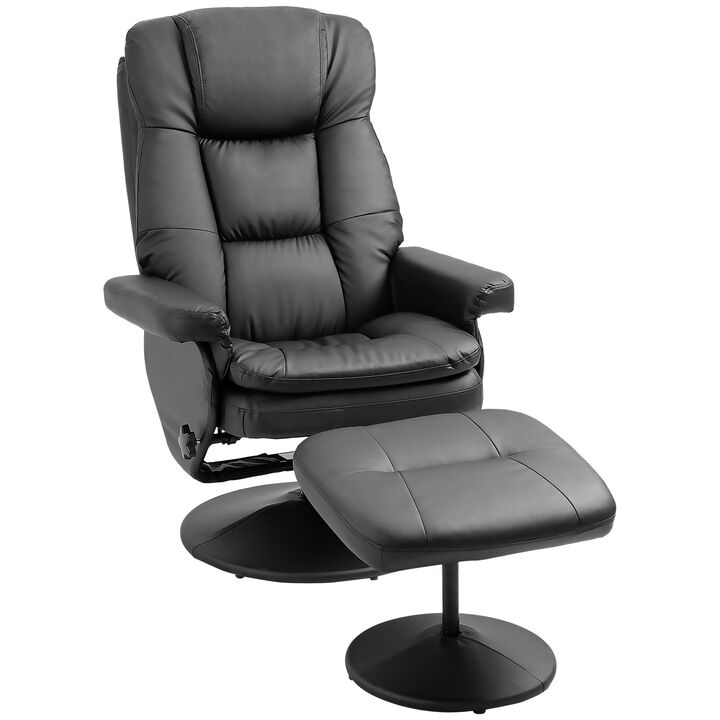 Black Relaxation Duo: PU Leather Recliner and Ottoman for Living Room