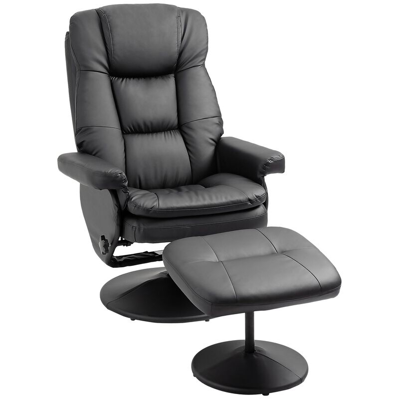Black Relaxation Duo: PU Leather Recliner and Ottoman for Living Room