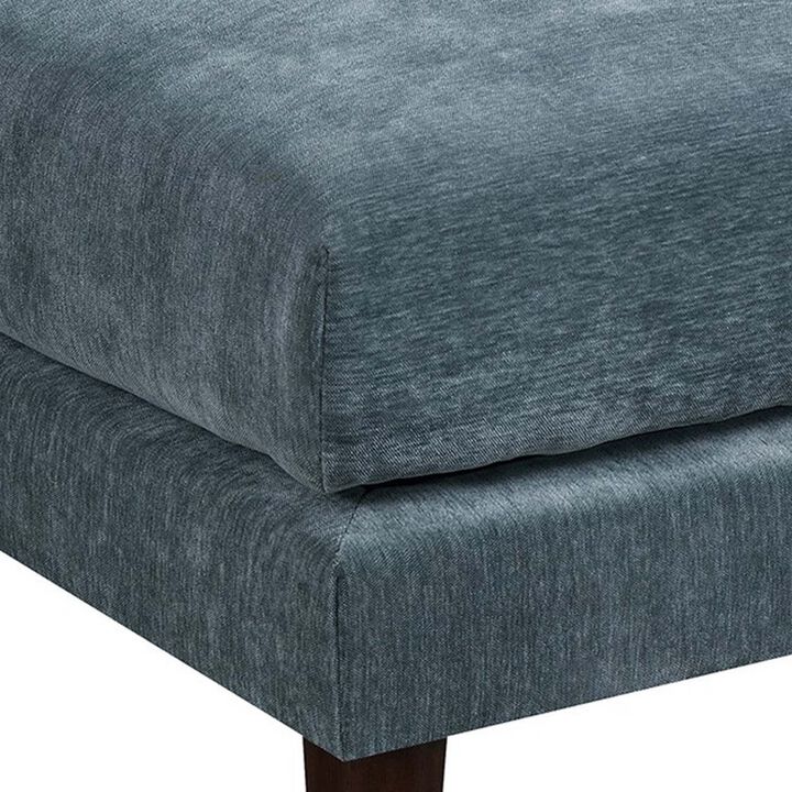 Rio 32 Inch Modular Ottoman, Box Cushion Seat, Wood Legs, Slate Blue Fabric-Benzara