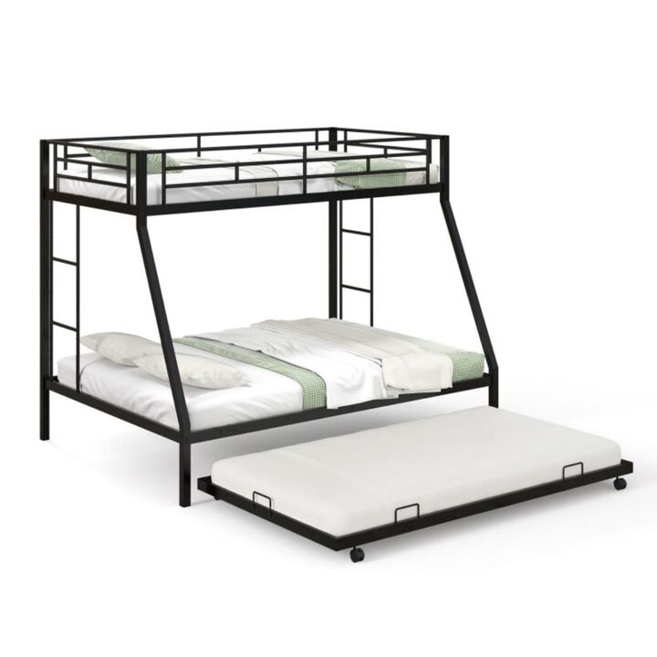 Hivvago Twin Over Full Bunk Bed Frame with Trundle for Guest Room