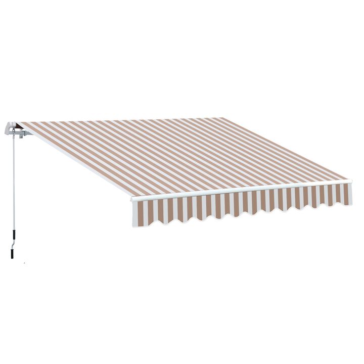 Beige Patio Shield: 12'x8' Retractable Awning with Manual Crank