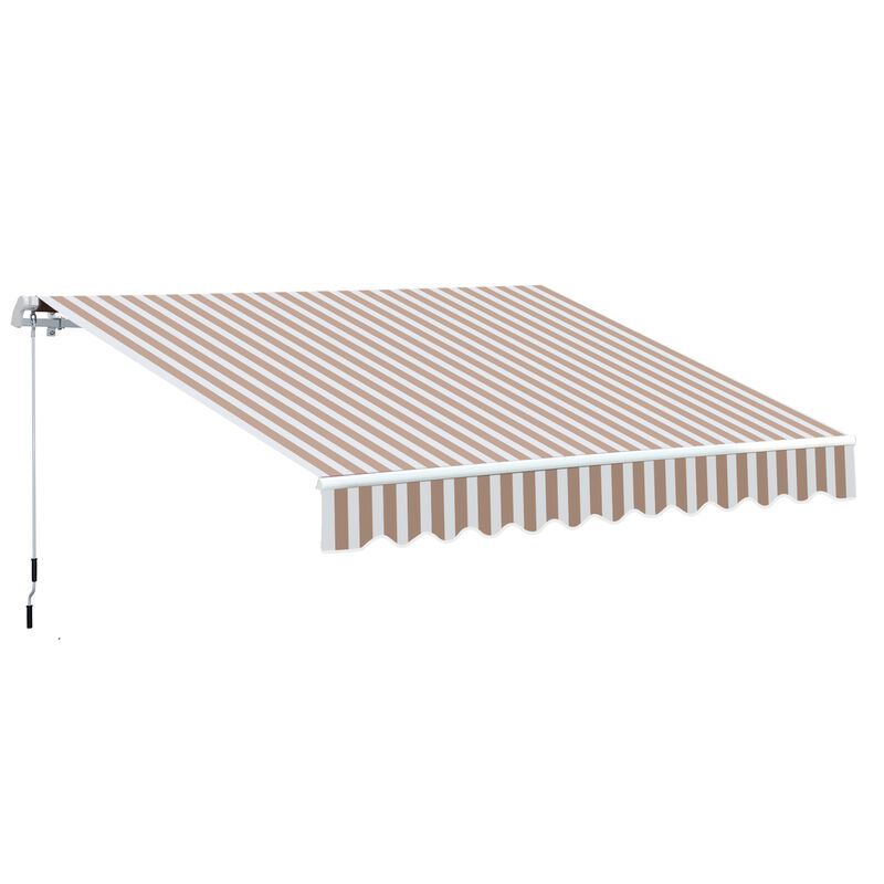 Beige Patio Shield: 12'x8' Retractable Awning with Manual Crank