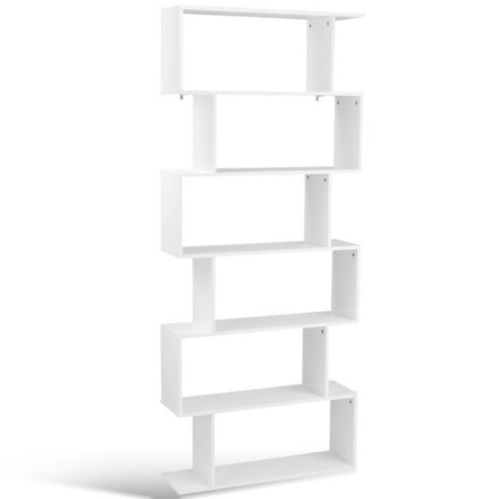 6-Tier S-Shaped Bookcase Z-Shelf Style Storage Bookshelf
