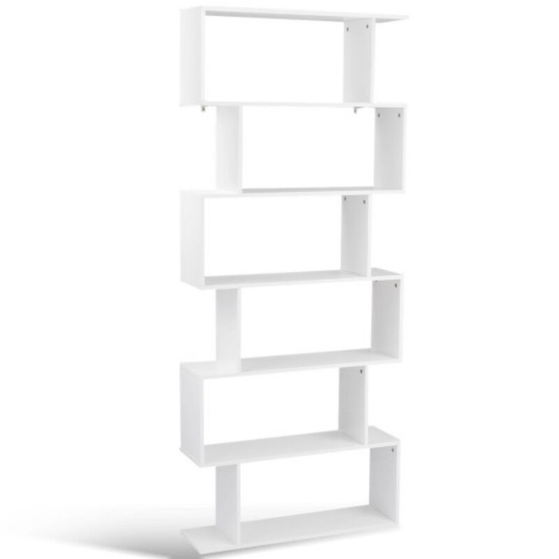 6-Tier S-Shaped Bookcase Z-Shelf Style Storage Bookshelf