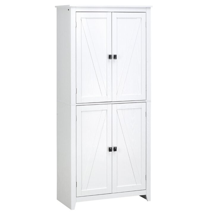 White Kitchen Storage: 72" Freestanding 4-Door Pantry Organizer