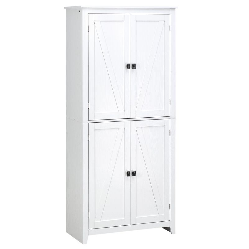 White Kitchen Storage: 72" Freestanding 4-Door Pantry Organizer