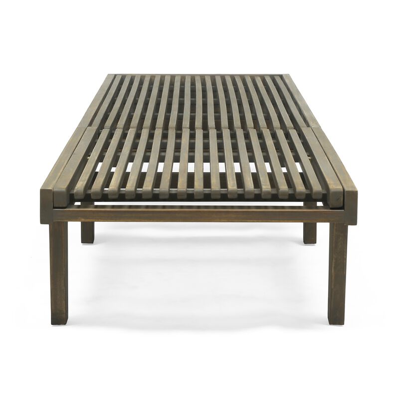 Pina Outdoor Chaise Lounger, 79 Inch, Dark Gray Slatted Acacia Wood - Benzara