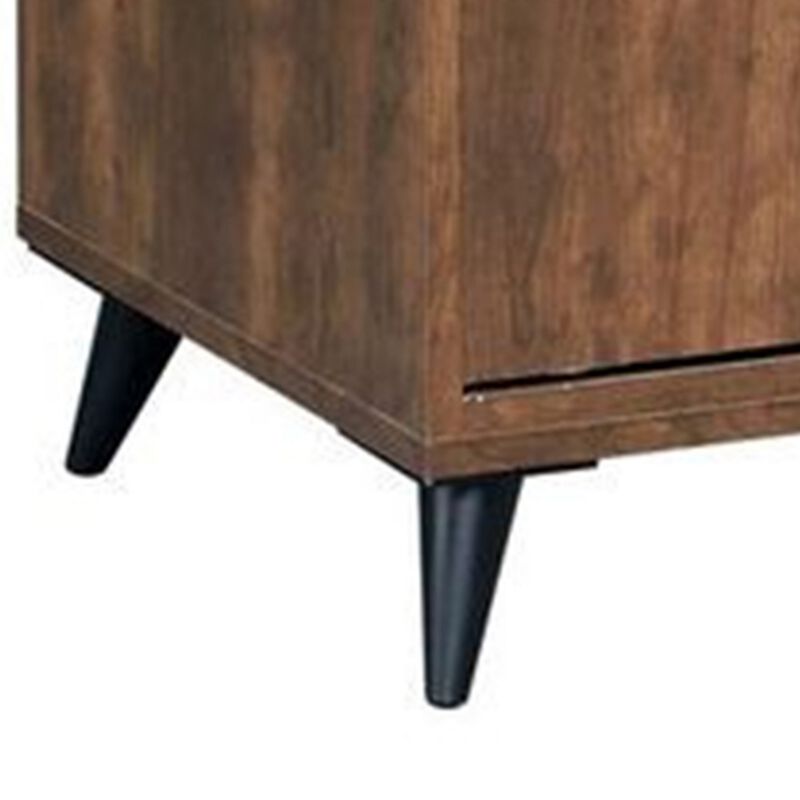 Wooden Shoe Cabinet with 2 Sliding Doors and Splayed Legs, Oak Brown-Benzara
