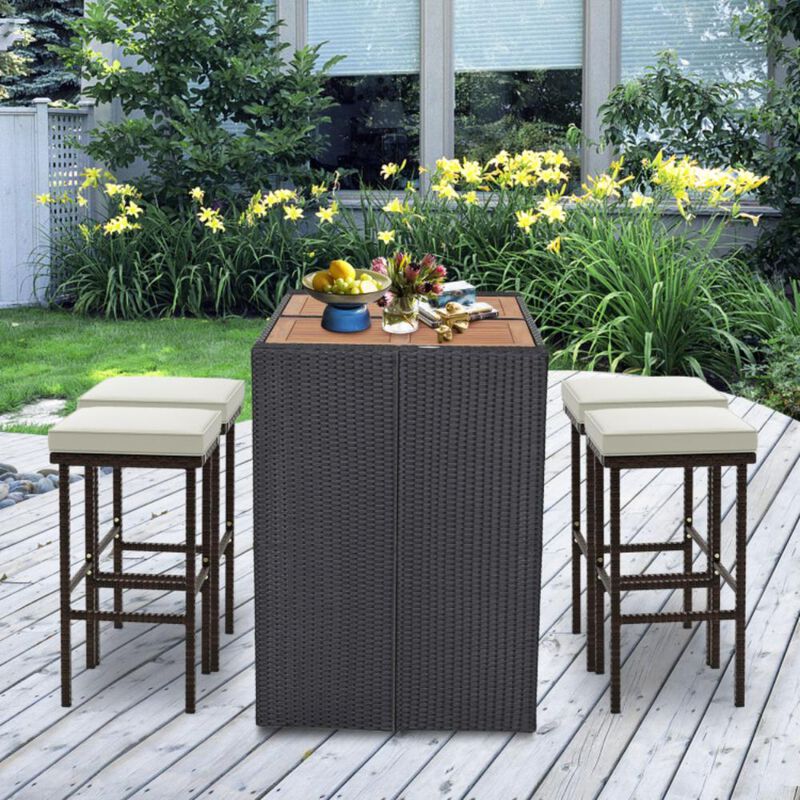 Hivvago Patio Wicker Bar Stools Set of 2 with Seat Cushions and Footrest