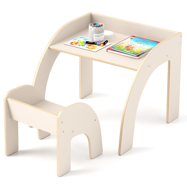 Kids Table and Chair Set with Wide Tabletop and Curved Edges for Kids Room