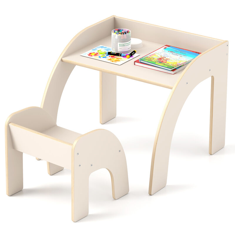 Kids Table and Chair Set with Wide Tabletop and Curved Edges for Kids Room