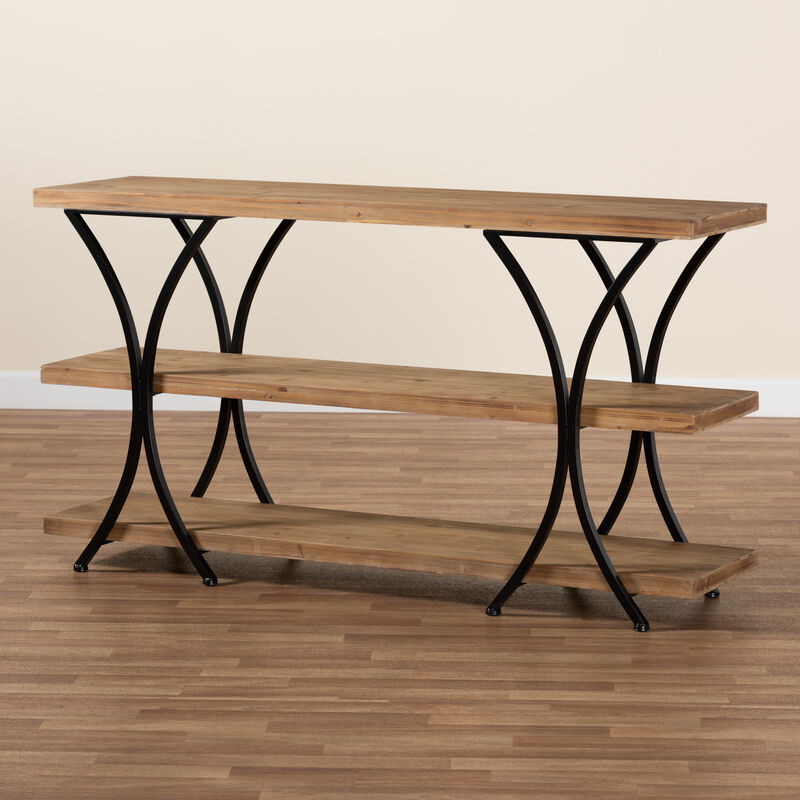 Baxton Studio Terrell Natural Brown Finished Wood And Black Finished Metal Console Table