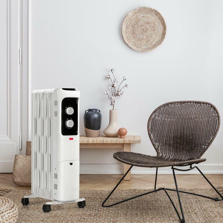 1500W Oil Filled Portable Radiator Space Heater with Adjustable Thermostat
