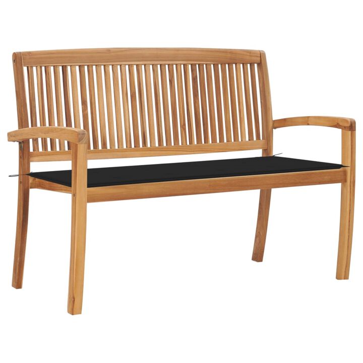 vidaXL Stacking Garden Bench with Cushion 50.6" Solid Teak Wood