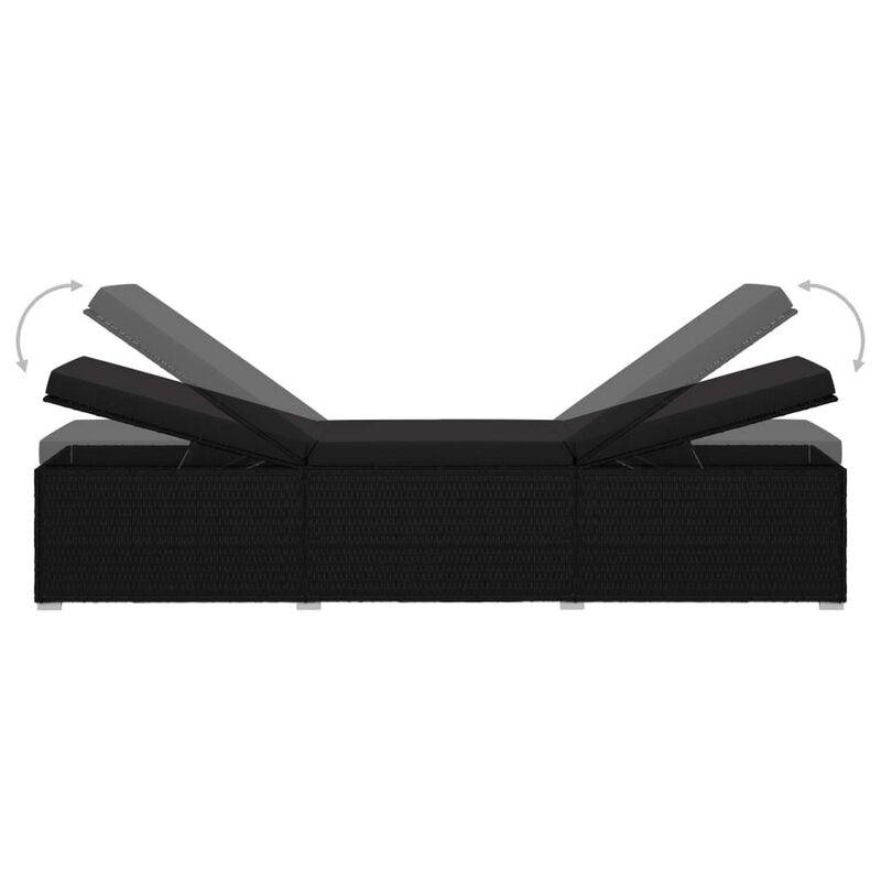 Outdoor Chaise Sun Lounger with Cushion, 77 Inch Black Poly Rattan - Benzara